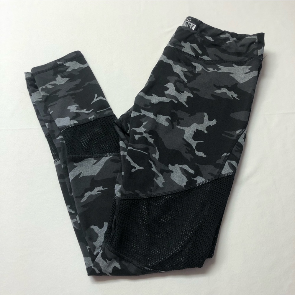 Energy Black Camo Athletic Leggings Mesh Panels